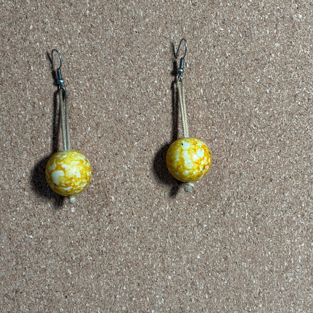 Unbranded Drop Earrings Women OS Yellow Marbled Bead Boho Cord Dangle Pierced